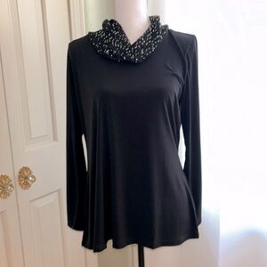 Susan Graver Liquid Knit Black Tunic with sequin cowl neck